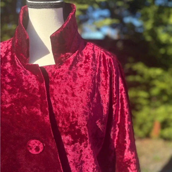 European Style Red Velvet Jacket with Embroidered Cuffs – NWT Sz Lg - Picture 2 of 9